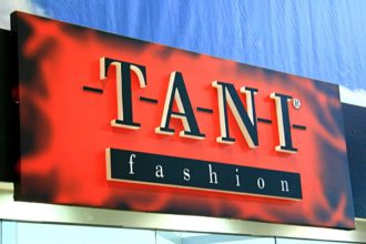 Composite panel sign with embedded channel letters for Tani Fashion
