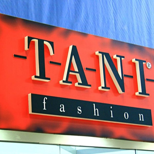 Composite panel sign with embedded channel letters for Tani Fashion