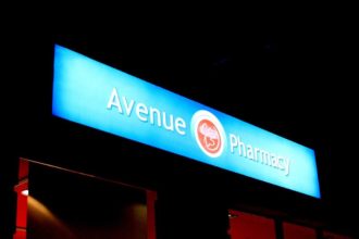 Illuminated advertising sign for Avenue Pharmacy
