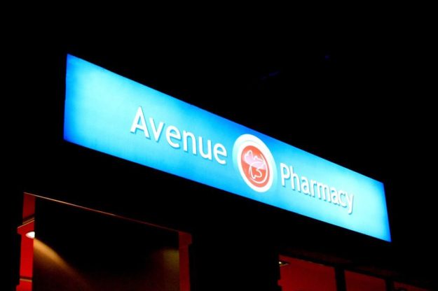 Illuminated advertising sign for Avenue Pharmacy