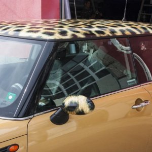 Mini Cooper with a unique vehicle branding