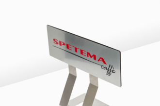 Рекламна стойка от плексиглас и неръждавейка, Spetema caffe