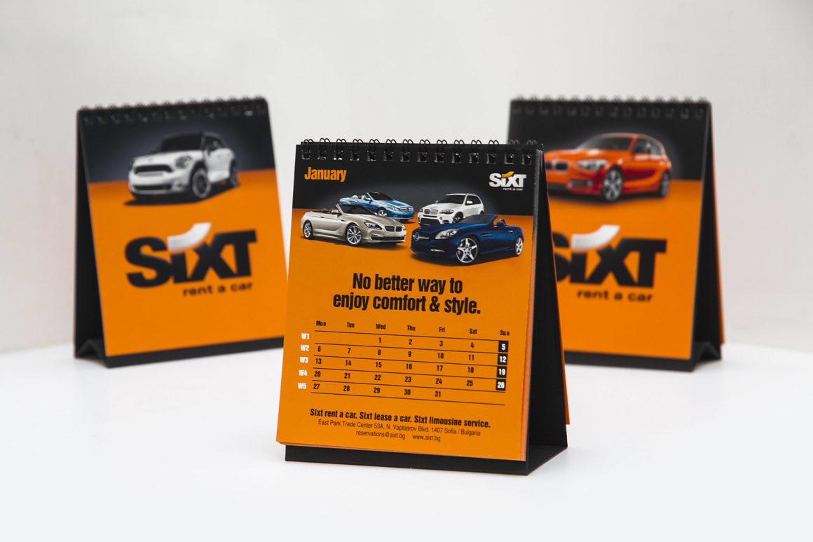 Рекламен календар Sixt rent a car произведен от Медия Дизайн