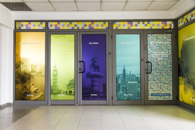 Windows branding with frosted film