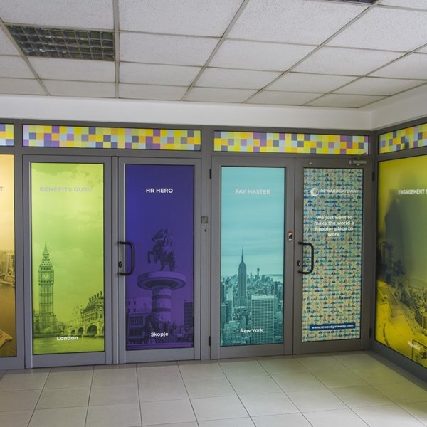 RewardGetaway_Frost 05 Windows branding with 3M sandblasting film