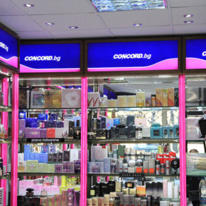 Sign making company Media Design manufactured attractive shelves for Concord Perfumery