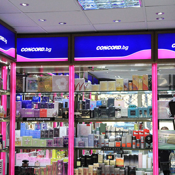 Sign making company Media Design manufactured attractive shelves for Concord Perfumery