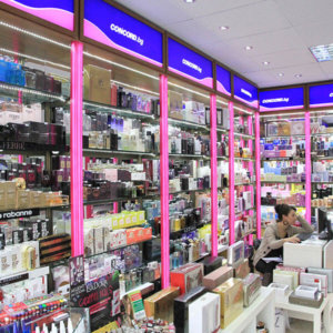 Sign making company Media Design manufactured attractive shelves for Concord Perfumery