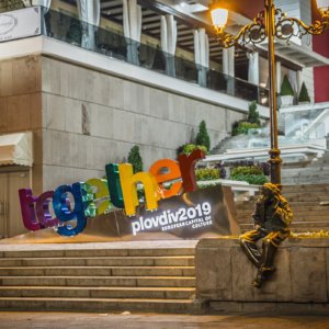Illuminated letters with perforated film day and night Plovdiv 2019 and channel letters Together