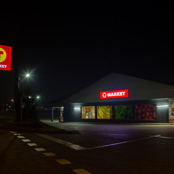 T-market sign at night T-market sign at night