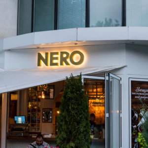 Brass channel letters with backlit lighting – restaurant Golden Nero in Sofia Brass channel letters with backlit lighting - restaurant Golden Nero in Sofia