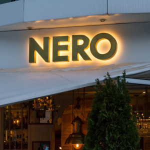 Backlit illuminated brass letters, NERO Backlit illuminated brass letters, NERO