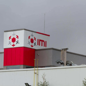 Illuminated corner sign for IMI Botevgrad