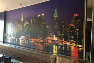 Textile signs decorated lobby bar at Hotel SPS