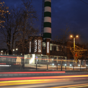 Construction from channel letters from stainless steel announcing brewery “Kamenica Construction from channel letters from stainless steel announcing brewery "Kamenica