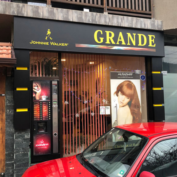 Illuminated sign with wrapping from etalbond for salon Grande Illuminated sign with wrapping from etalbond for salon Grande