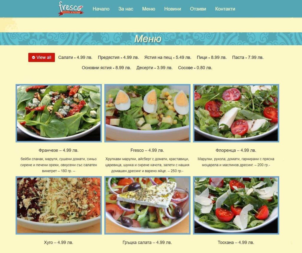 Developing an responsive website - pizzeria Fresco