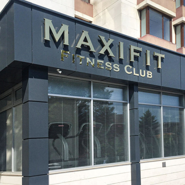 Golden letters from stainless steel for fitness Golden letters from inox for MAXIFIT Fitness Club