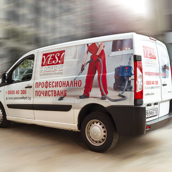 Частично облепяне на фирмен бус с рекламни графики, Yes Comfort