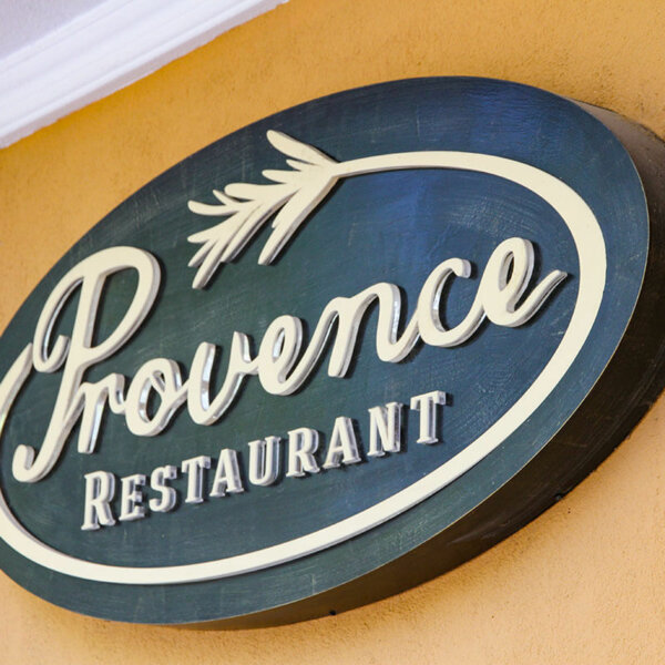 Sign with embedded letters for Provence restaurant