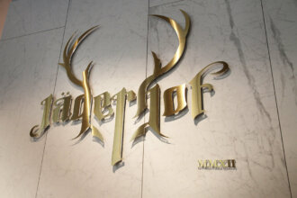 Еxquisite embossed letters sandwich type from golden stainless steel - Hotel Jagerhof
