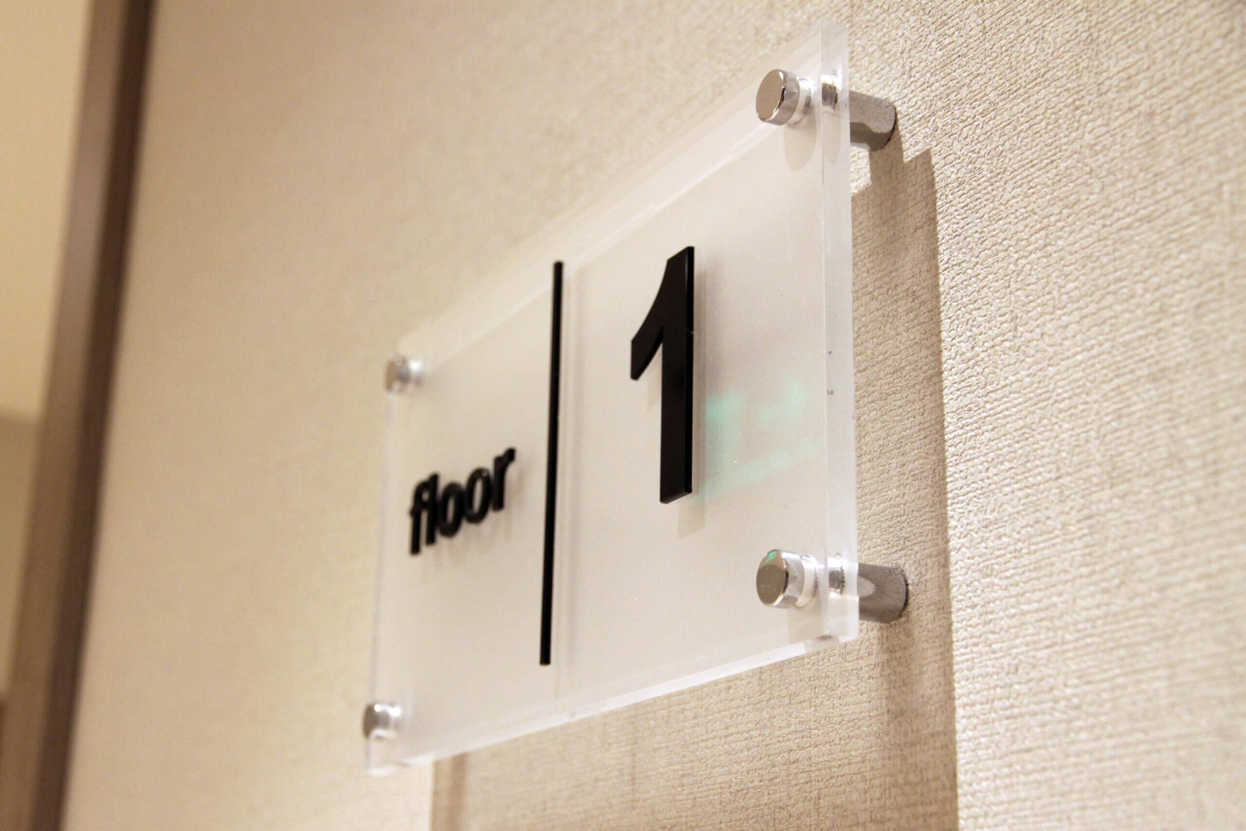 Hotel signs with floor numbers