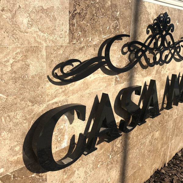 Black acrylic channel letters with spacers – Casa Mia, Plovdiv Acrylic channel letters with spacers - Casa Mia