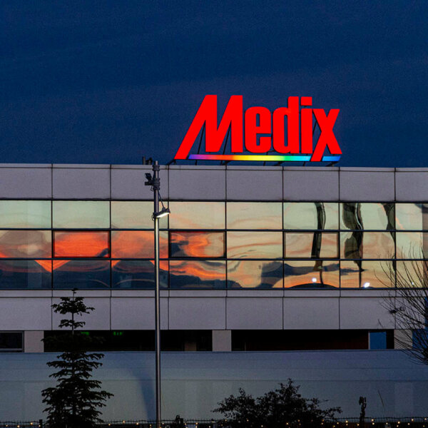 Illuminated channel letters and logo Illuminated channel letters and logo for Medix