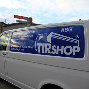 Partial branding of a business bus with advertising graphics – TirShop, Advertising agency Media Design Partial branding of a business bus with advertising graphics - TirShop