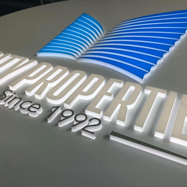 Elegant round illuminated sign for City Properties in Plovdiv Round illuminated sign for City Properties office in Plovdiv