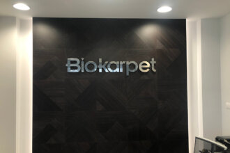 Acrylic channel letters with a stainless steel face - Biokarpet