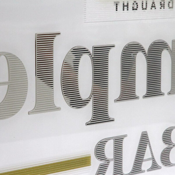 Illuminated sign for Temple Bar, plexiglas cut letters Illuminated sign for Temple Bar, plexiglas cut letters