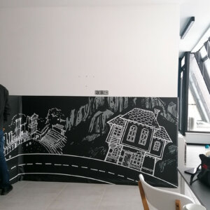 Облепяне на стена в офис Облепяне на стена с фолио в офис