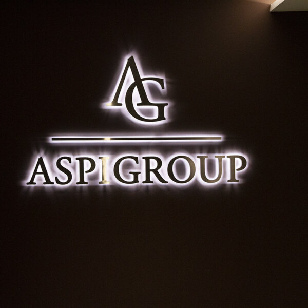 Backlit stainless steel channel letters for Aspi Group, Plovdiv