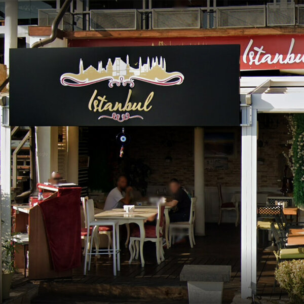 Etalbond sign with illuminated embedded letters for Restaurant Istanbul, Saint Vlas Etalbond sign with illuminated embedded letters for Restaurant Istanbul, Saint Vlas