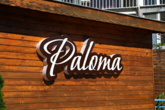 Channel letters inscription Paloma with embossed illuminated letters, Sunny Beach