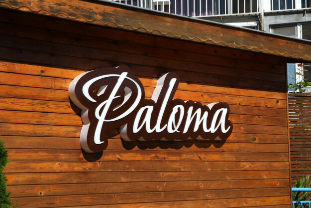 Channel letters inscription Paloma with embossed illuminated letters, Sunny Beach