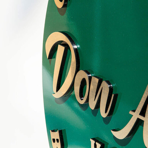 Embossed letters with golden ABS on interior sign 