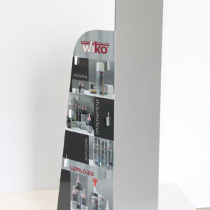 Branded shelf from Etalbond with digital printed stickers Wiko Advertising shelves from Etalbond Wiko for Lepilo.eu