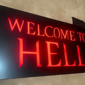 Illuminated Etalbond sign with embedded letters for Lucifer - bar & shisha, Plovdiv
