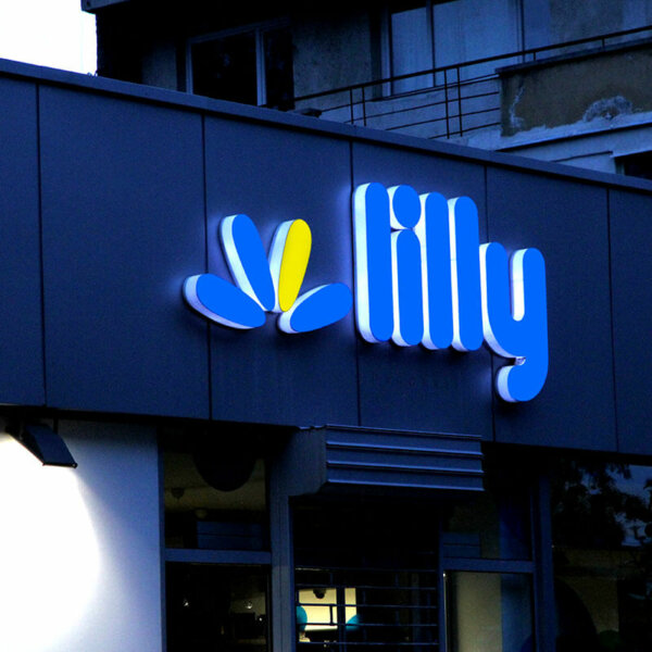 Illuminated acrylic channel letters and logo for Lilly Drogerie Illuminated acrylic channel letters and logo for Lilly Drogerie , Sofia