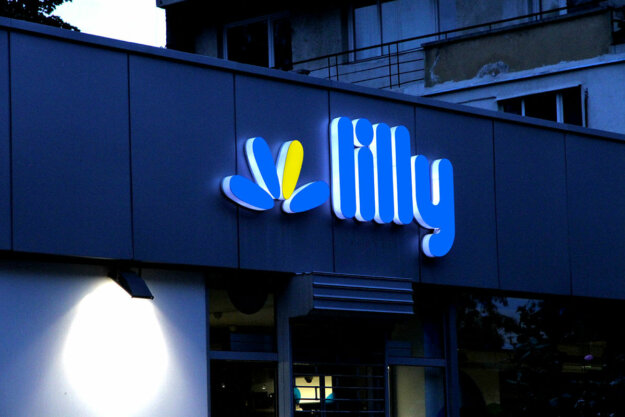 Illuminated acrylic channel letters and logo for Lilly Drogerie , Sofia