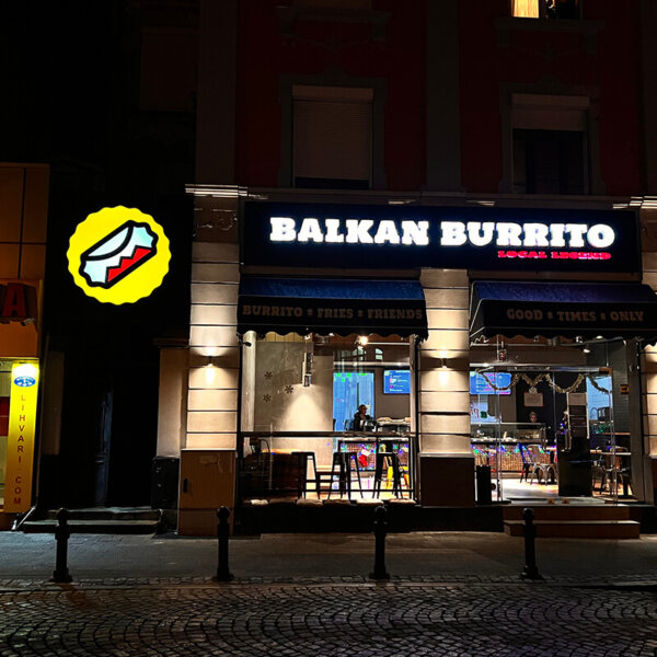 Illuminated channel letters and sign- Balkan Burrito, Plovdiv Illuminated channel letters and logo – Balkan Burrito, Plovdiv