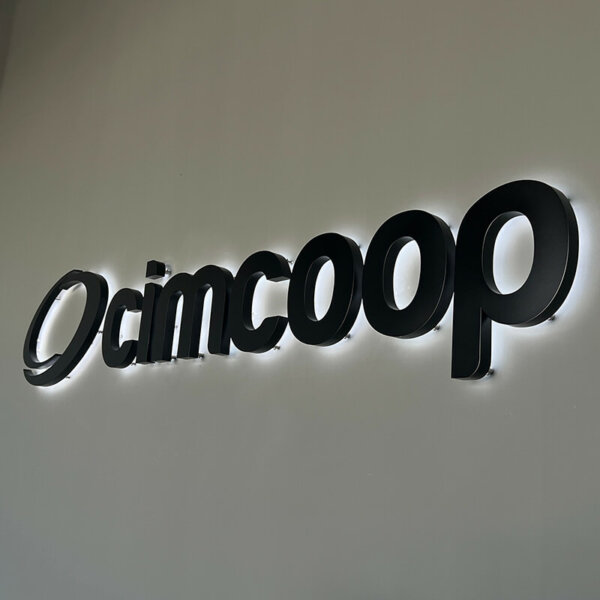 Illuminated back-lit interior channel letters for Cimcoop