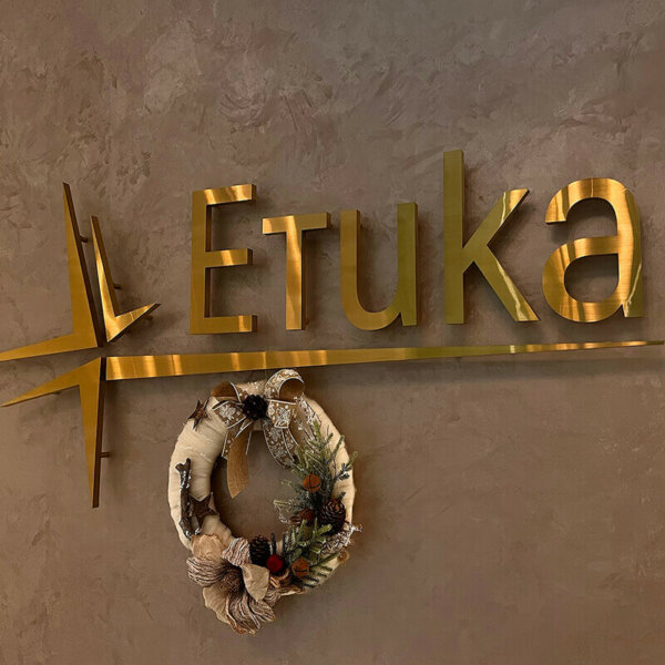 Interior golden stainless steel channel letters and logo for Medical Center Etika