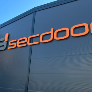 Illuminated channel letters from painted stainless steel – Secdoor, Plovdiv Illuminated channel letters from painted stainless steel - Secdoor