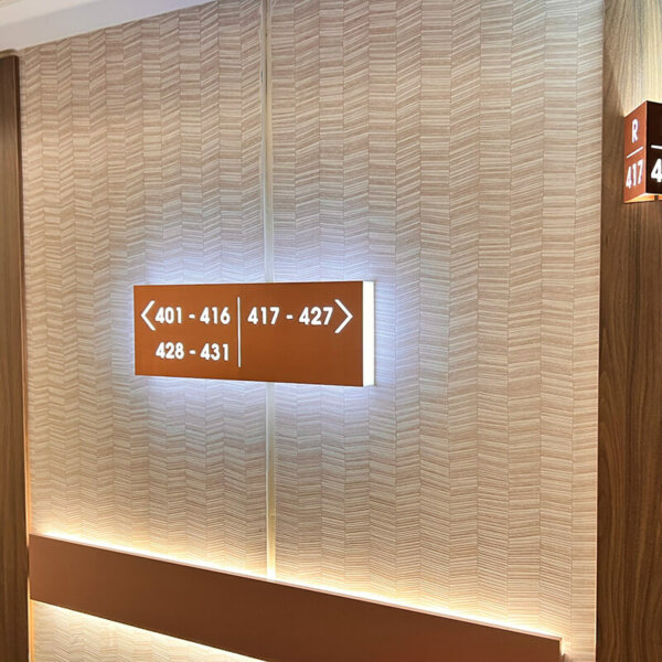 Direction sign for hotel rooms navigation