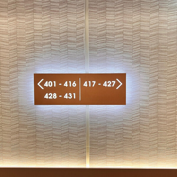Interior sign with copper face, hotel room numbers