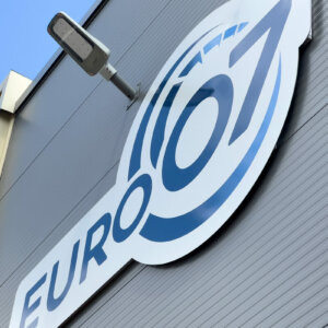 Composite panel sign with 3M self-adhesive film for EURO07, Sofia Etalbond sign with company logo for EURO07, Sofia