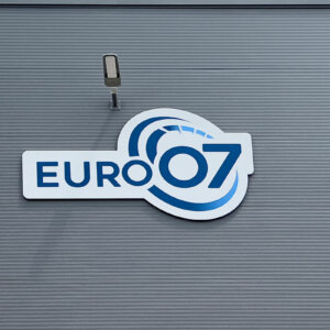Etalbond sign with company logo for EURO07 warehouse, Sofia Composite panel sign with 3M self-adhesive film for EURO07, Sofia